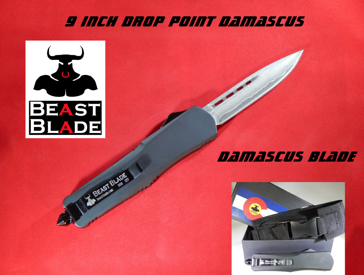 9 inch Damascus, Drop Point, Single Edge, Straight Blade HuntPost